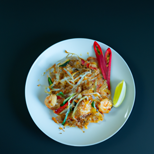 Kuřecí pad thai s arašídy.