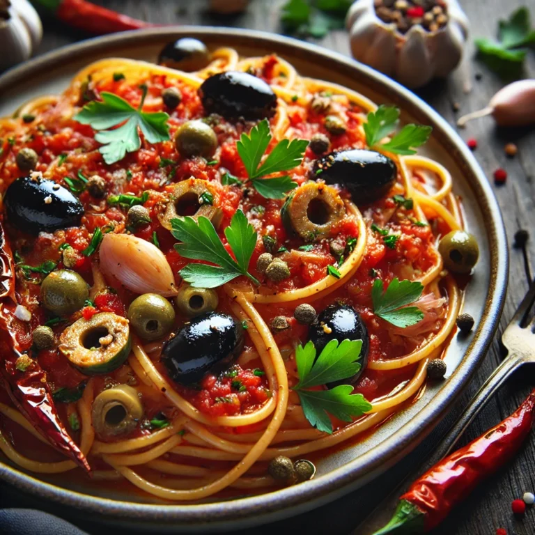 Pasta alla Puttanesca: Pikantní těstoviny s olivami, kapary a ančovičkami