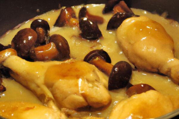 Kuře na víně s houbami