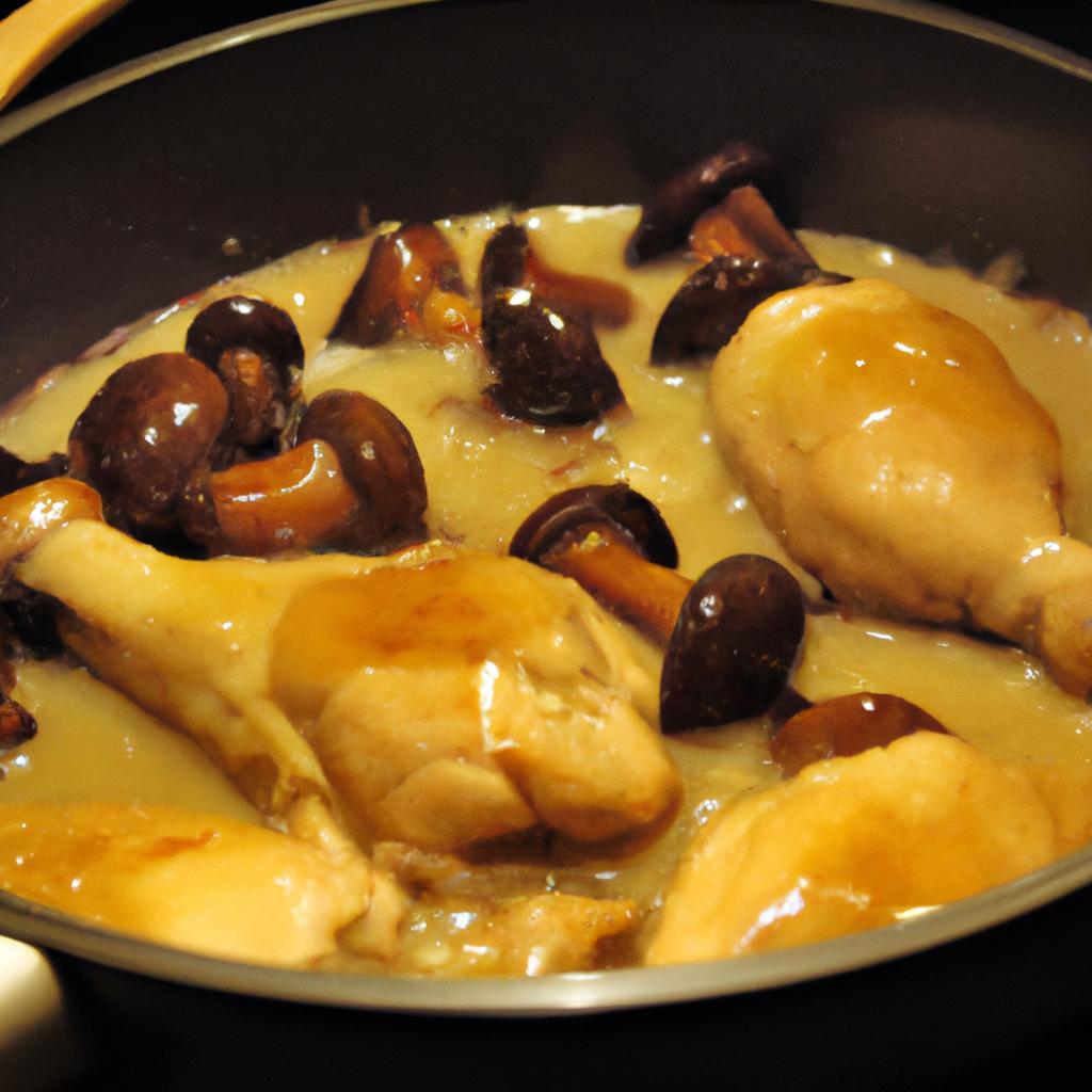 Kuře na víně s houbami