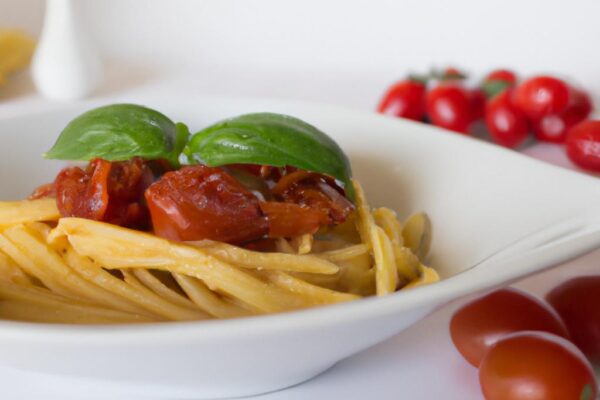 Italské těstoviny s rajčaty a bazalkou