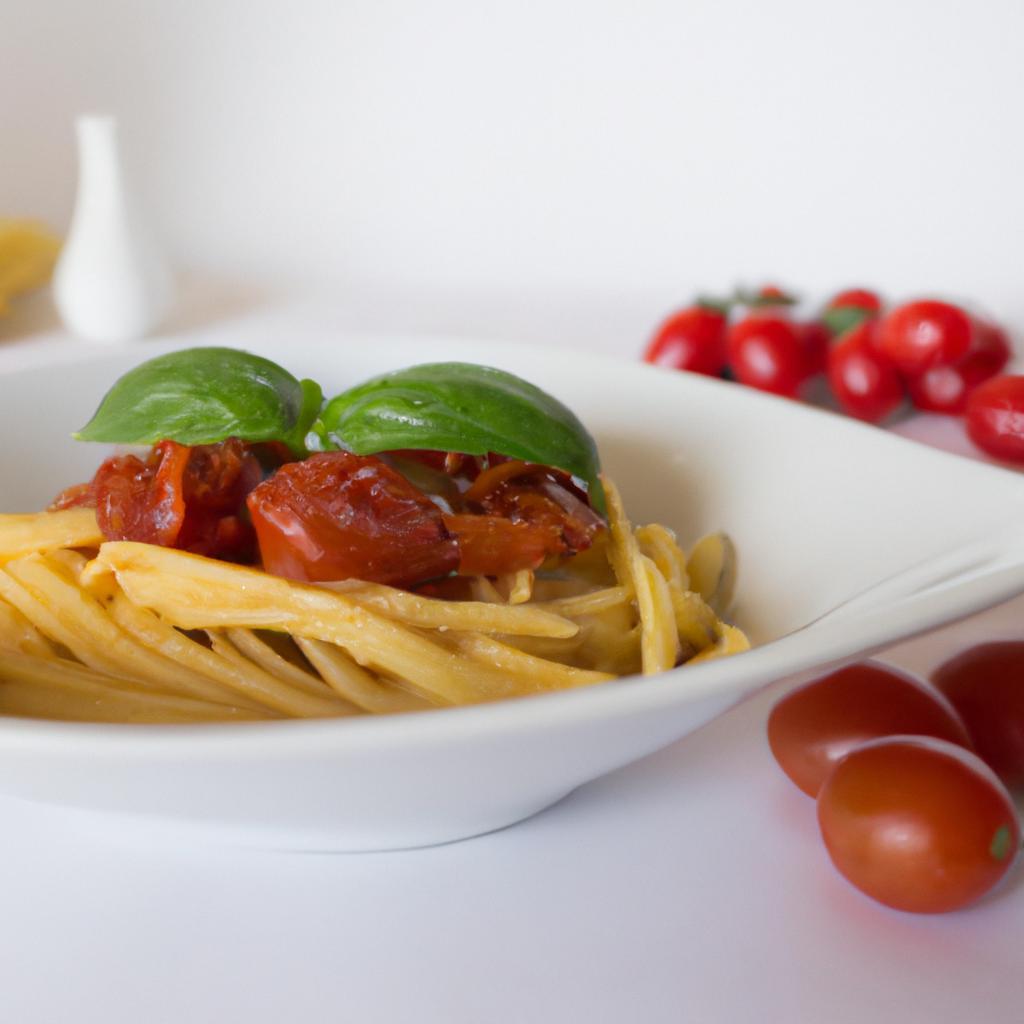 Italské těstoviny s rajčaty a bazalkou