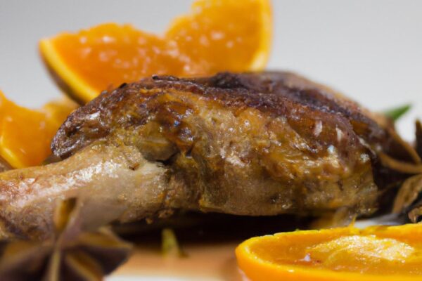 Pečené kachní stehno na pomerančích