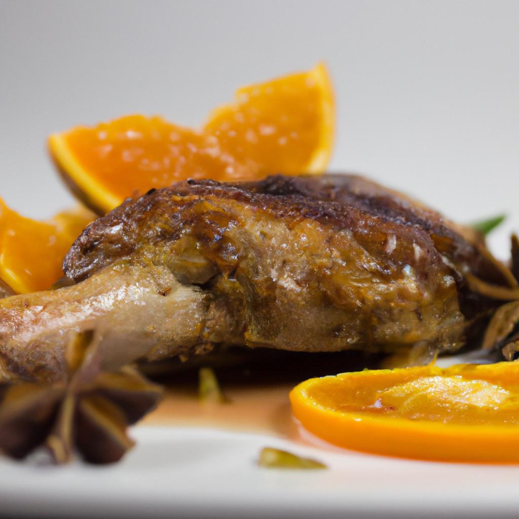 Pečené kachní stehno na pomerančích