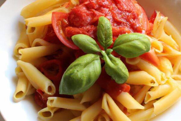Těstoviny s rajčaty a bazalkou