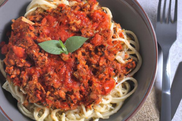 Veganská boloňská omáčka s těstovinami